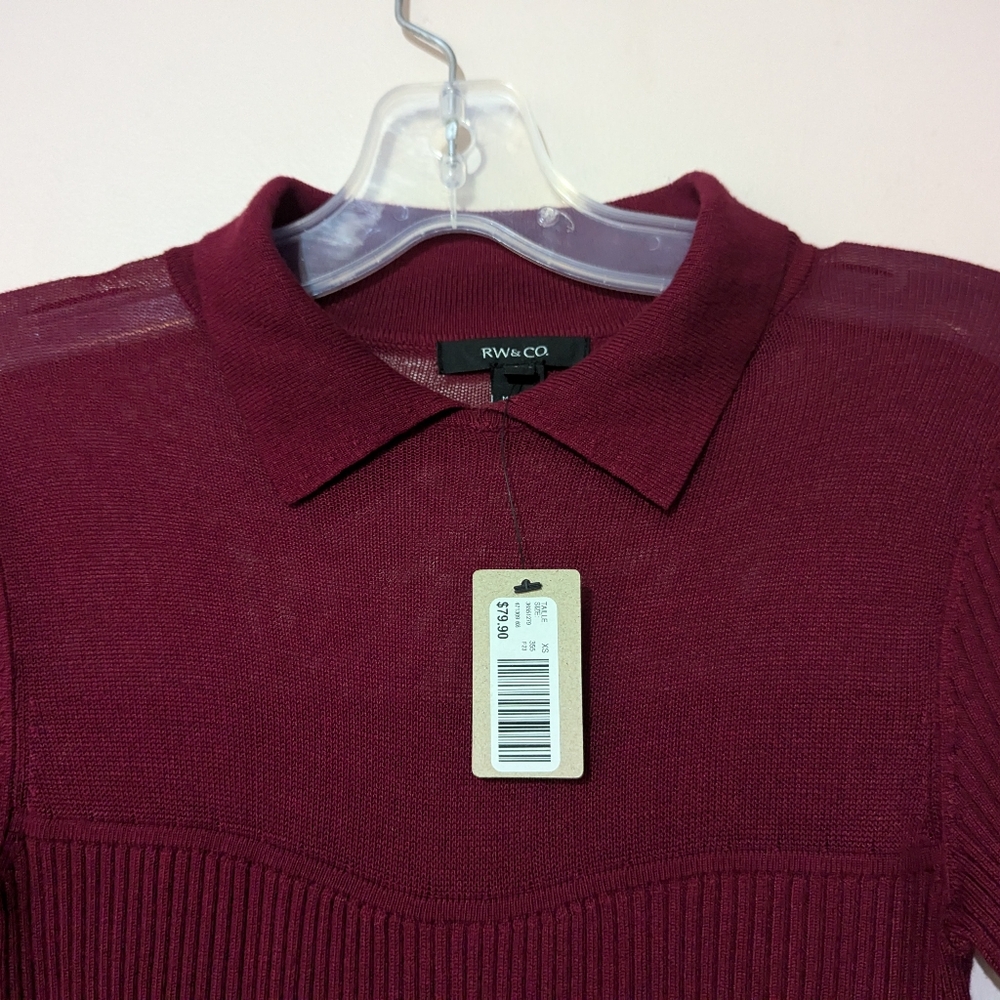 RW&Co Long-Sleeve Polo Ribbed Sweater With Sheer Yoke Size XS New! - Picture 10 of 15